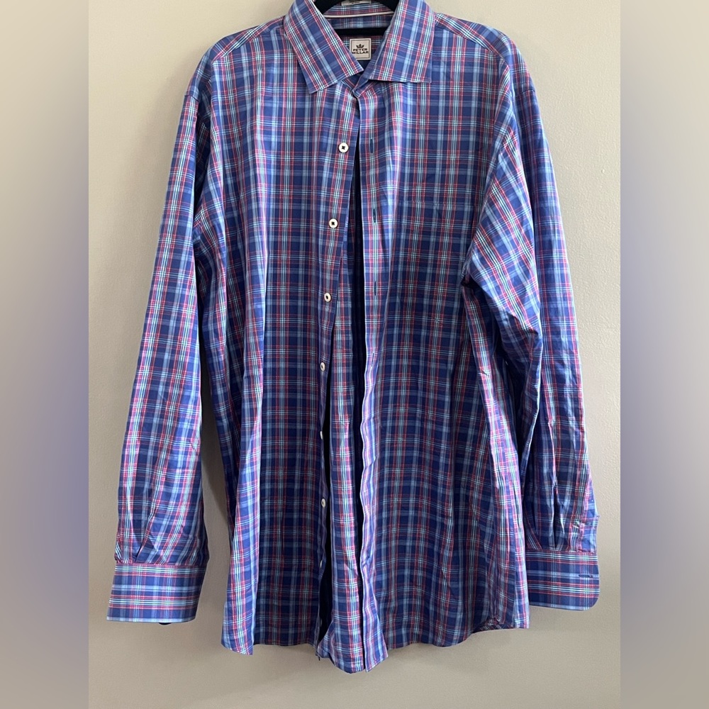 Peter‎ Millar long Sleeve Dress Shirt 100% Cotton Blue Orange White Pink Plaid - Picture 6 of 8